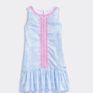 Vineyard Vines Girls Sunbleached Stripe Embroidered Ruffle Shift Dress 8